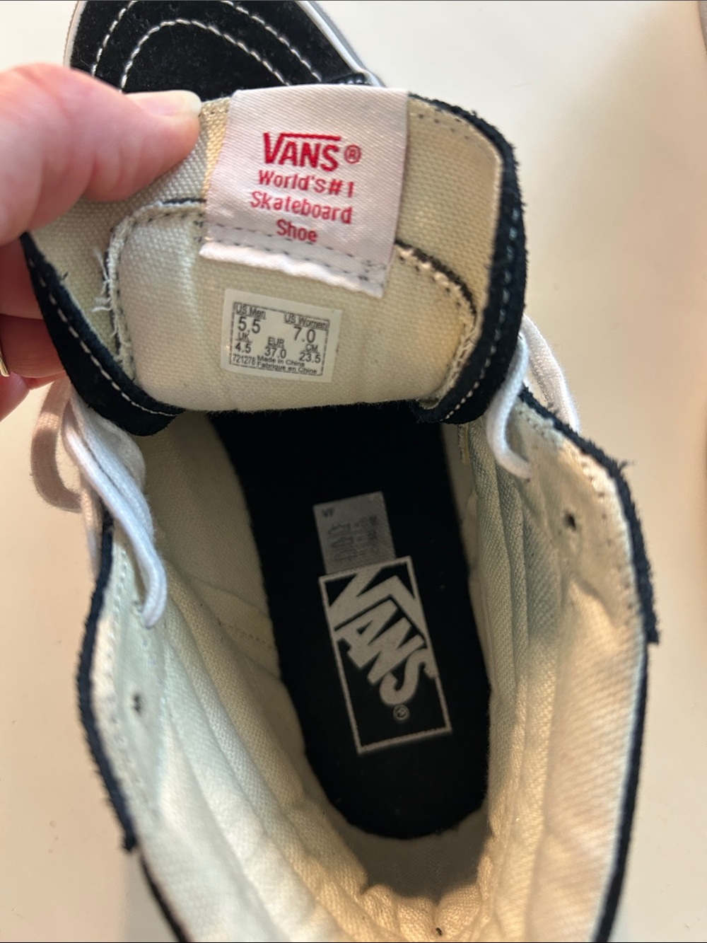 Vans Black and Cream High-Top Skate Sneakers